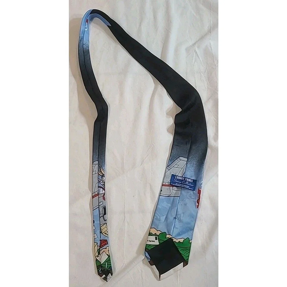 Vintage 1997 Looney Tunes Stamp Collection Bugs Bunny Flying Mail Necktie